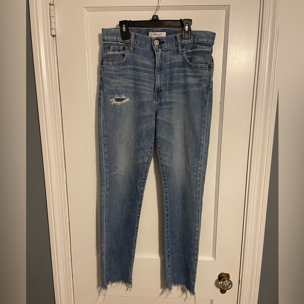 Moussy Light Blue Distressed Ankle Jeans Size 28/Us Size 6